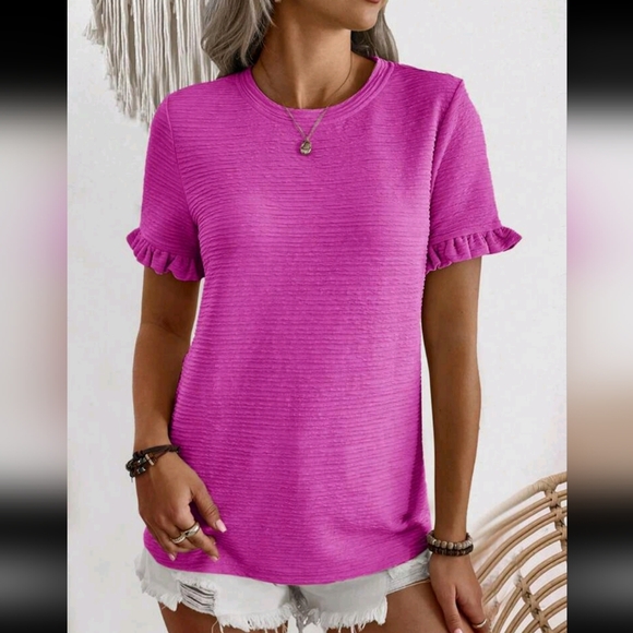 Pink Ruffle Sleeve Women's Top - Picture 1 of 3